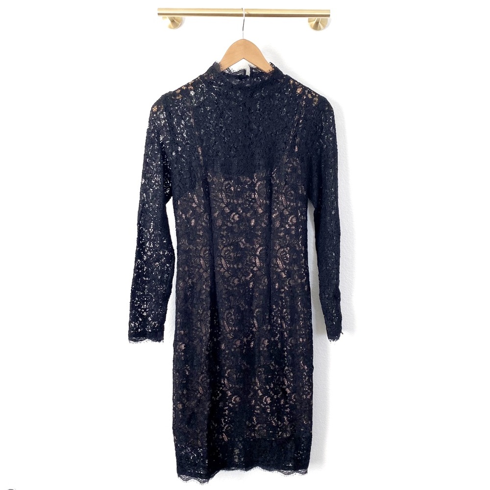 Adrianna Papell Black Lace Long Sleeve Dress